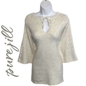 PUREJILL Wool Blend Drawstring V-neck 3/4 Sleeve Sweater Top - Women’s Medium